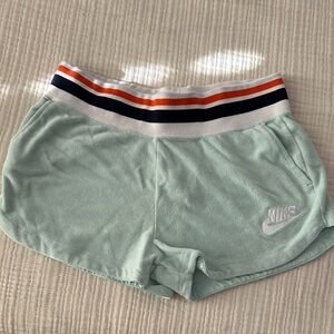 Nike Light Mint Terry Athletic Shorts with Striped Waistband